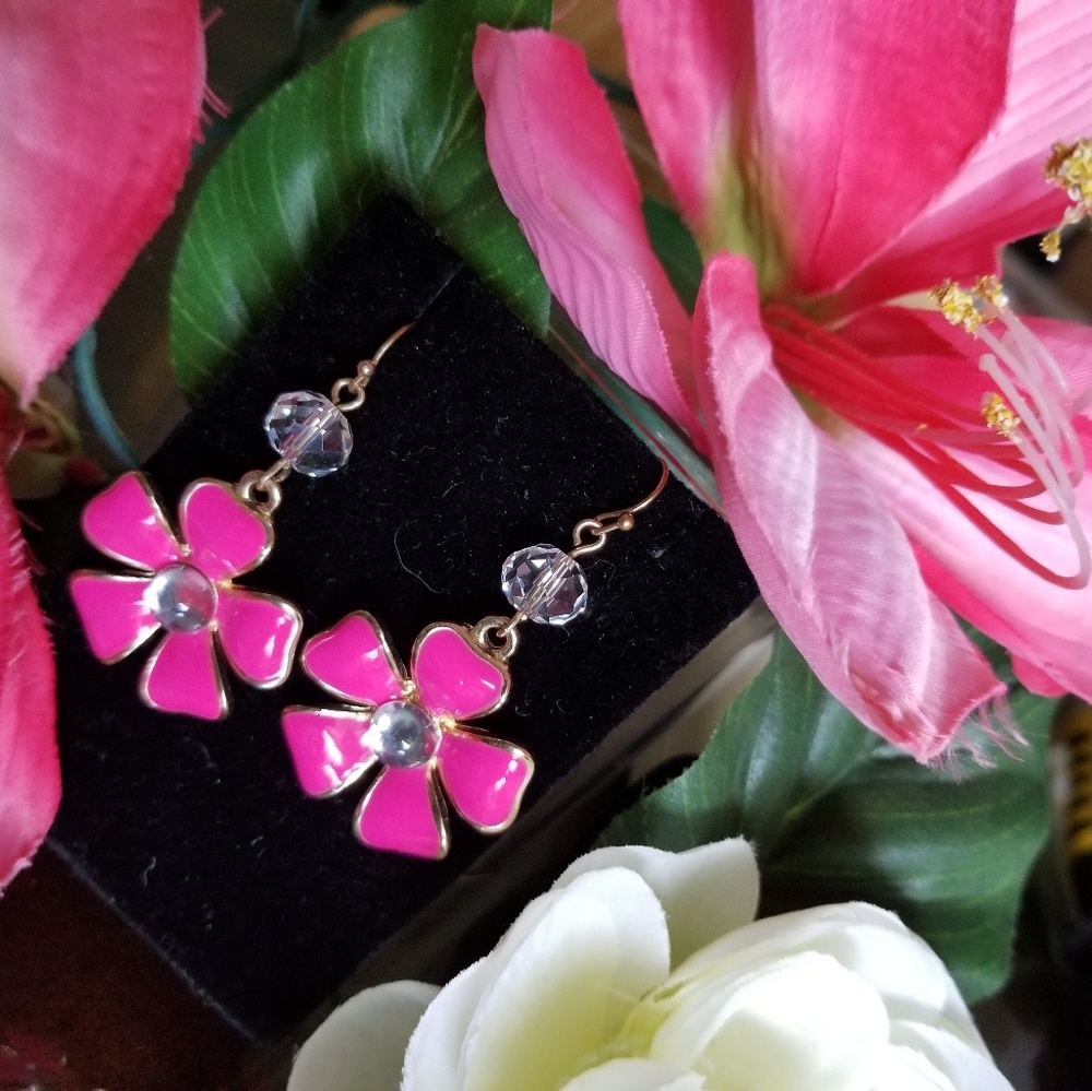 Hot Pink Flower Earring Set #123